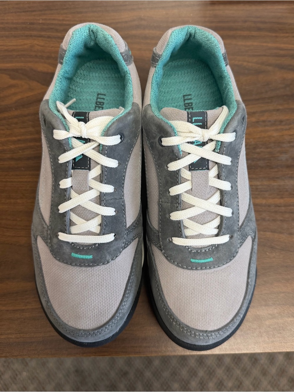 New LL Bean Gray & Teal Women's Casual Lace-Up Sneakers - size 7.5 medium
